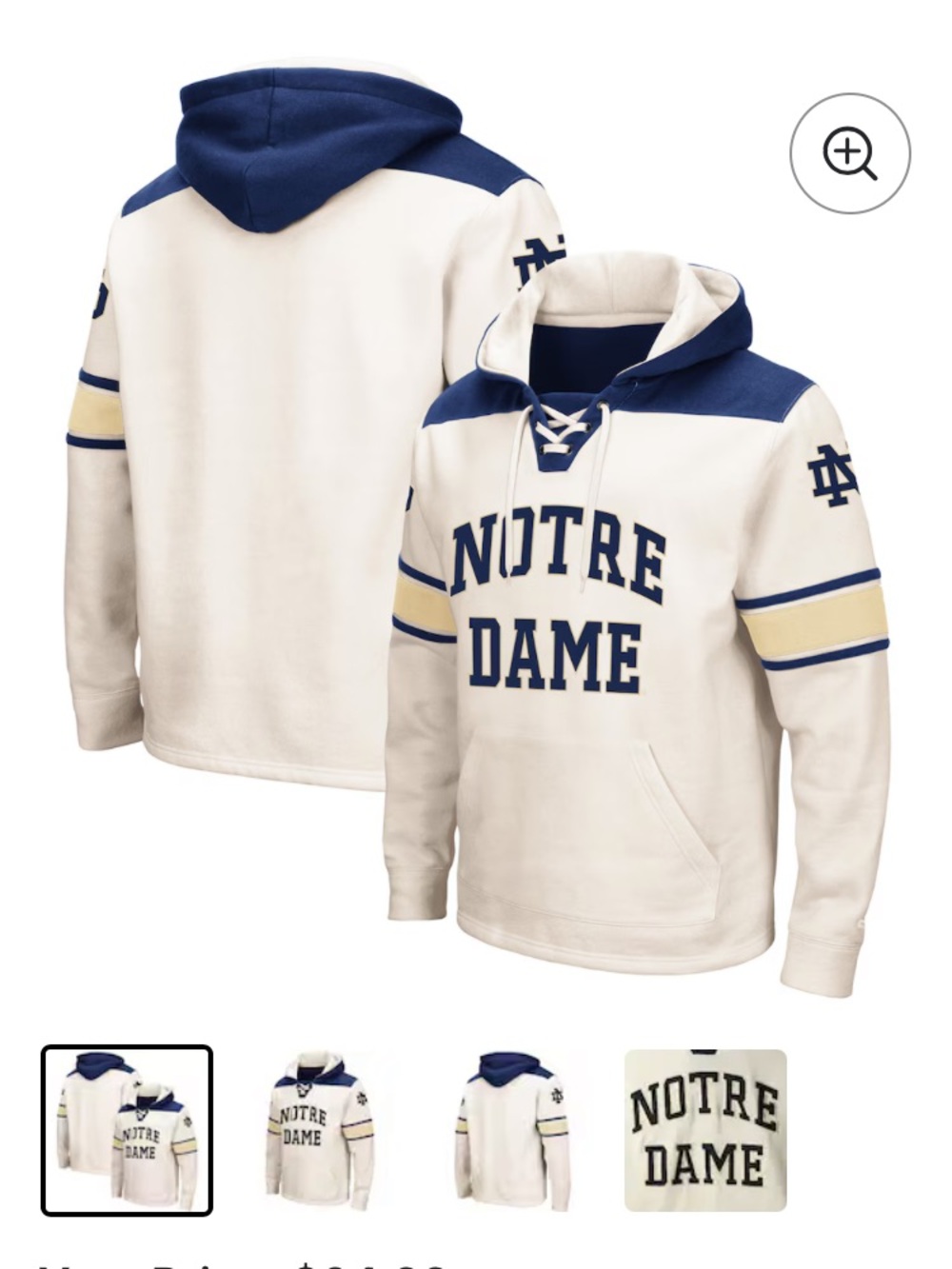 Colosseum Notre Dame Cream and Navy Lace-Up Hoodie